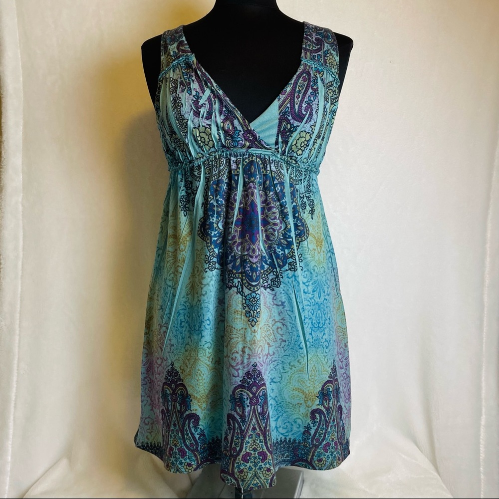 Weavers Dress Size Small S Blue Hippie Boho Paisley Mini Dress